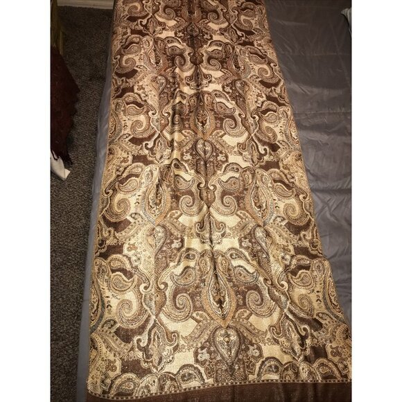 Pashmina Shawl Wrap Scarf Fringe Bohemian Brown, Tan  & Gold Paisleys - Picture 2 of 6